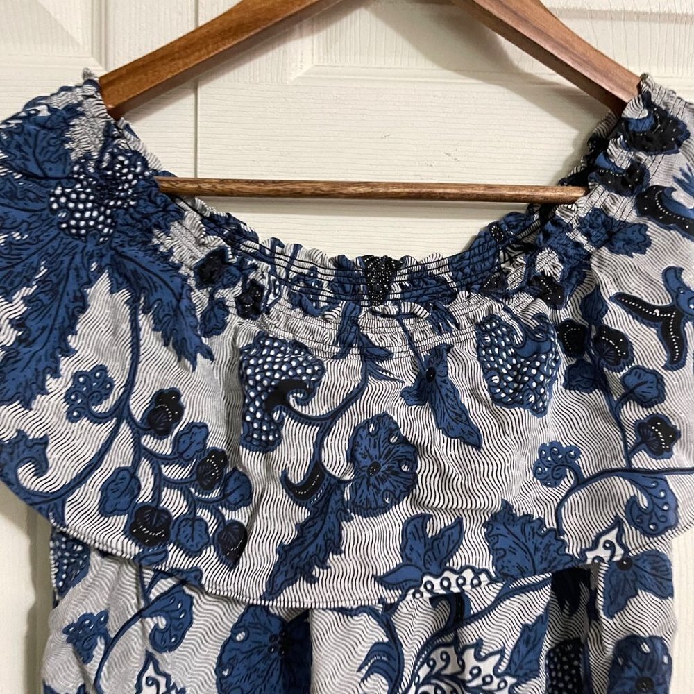 MICHAEL Michael Kors Womens Blue 100% Silk Floral Off Shoulder Blouse Size XS - Picture 4 of 8